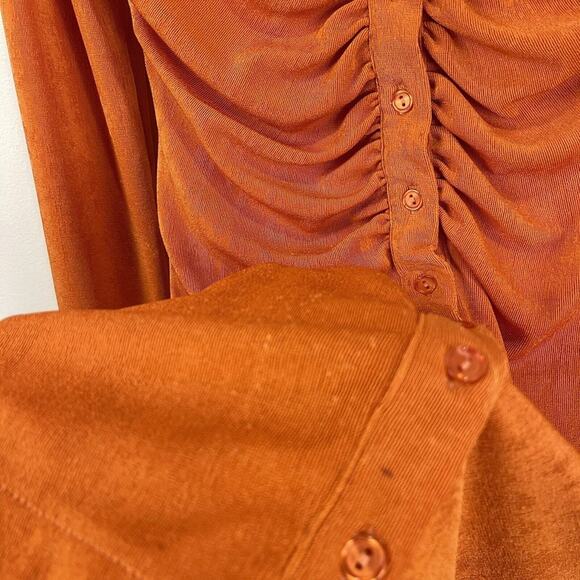 With Jean | Andy Dress Maple Ruched Front Slinky Shirt Dress Orange XS - Picture 8 of 14